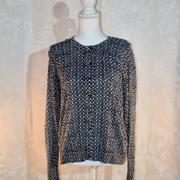 Ann Taylor LOFT XL Black White Chevron Zig Zag Button Cardigan - Picture 1 of 9